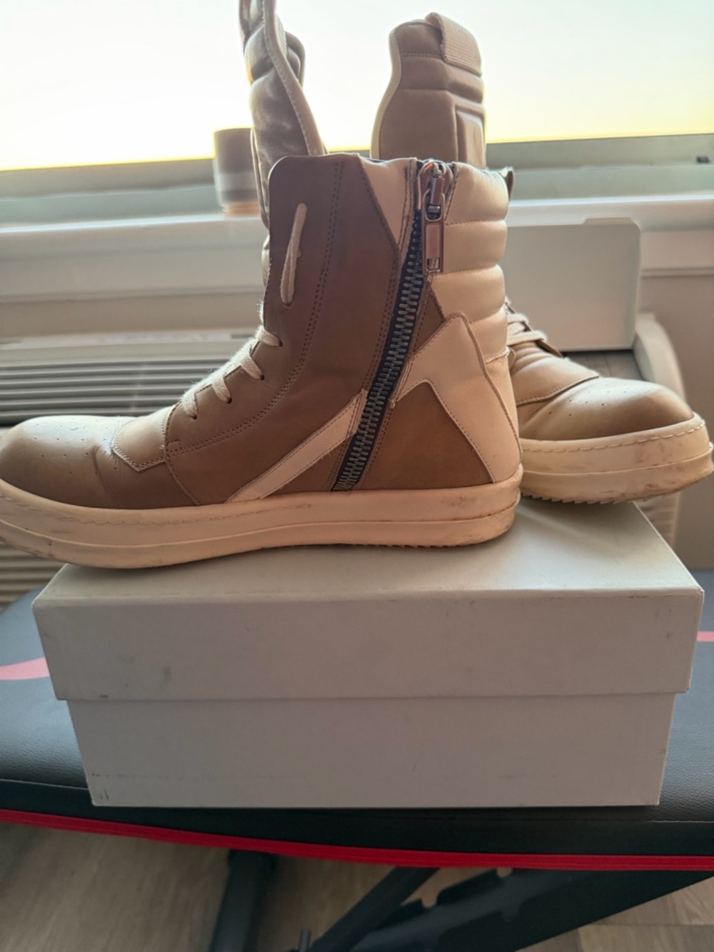 Tan/Beige Rick Owen’s “Geobasket” Men’s Sneakers